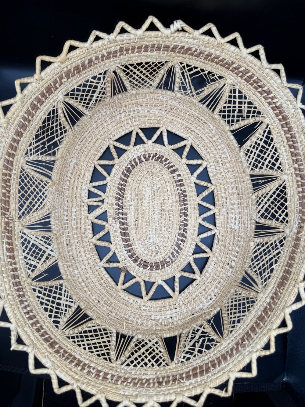 Handwoven Natural Fiber Oval Basket Tray Boho Woven Decorative Centerpiece